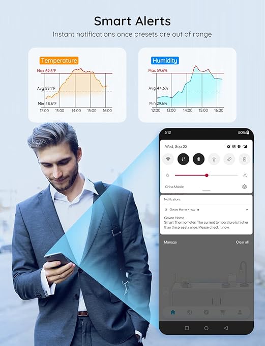 Govee WiFi Hygrometer Thermometer 6 Pack H5100, Indoor Wireless Temperature Humidity Sensor Monitor with Remote App Notification Alert, 2 Years Data Storage Export, for Home, Greenhouse