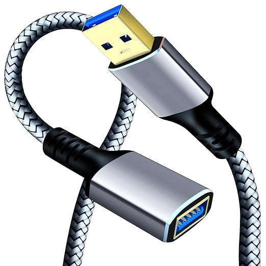 Tan QY USB 3.0 Extension Cable 1Ft, USB 3.0 High Speed Extender Cord Type A Male to A Female for PlayStation, Xbox, USB Flash Drive, Hard Drive, Card Reader,Scanner,Printer,Keyboard (Silver, 1Ft)