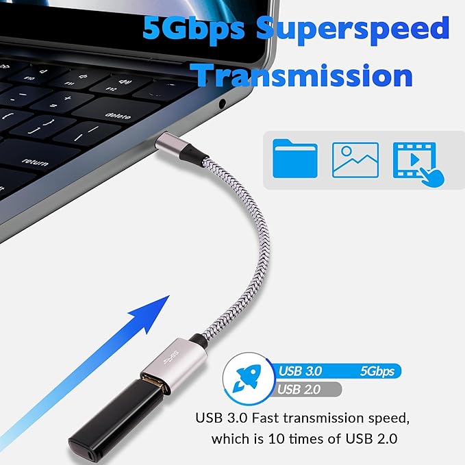 USB-C to USB 3.0 Adapter 4 Pack, Nylon Braided Type-C 3.1 OTG Cable USB C Male to USB A 3.0 Female Connector for iPhone15,iPhone15 ProMax,Samsung S23 Ultra, MacBook Pro, MacBook Air/Mini, Google Pixel