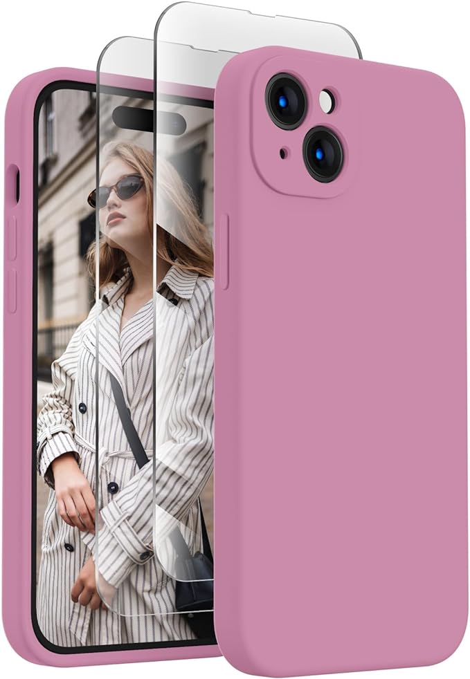 FireNova Designed for iPhone 15 Case, Silicone Upgraded [Camera Protection] Phone Case with [2 Screen Protectors], Soft Anti-Scratch Microfiber Lining Inside, 6.1 inch, Lilac Purple