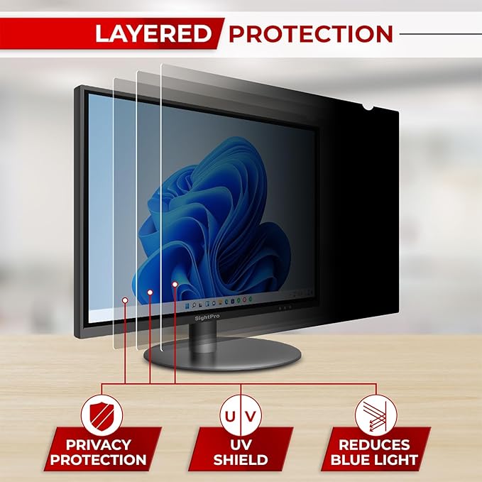 24 Inch 16:9 Computer Privacy Screen Filter for Monitor - Privacy Shield and Anti-Glare Protector