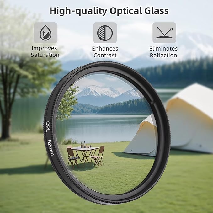 10 in 1 Cell Phone Camera Lens Kit, 52MM Clip-On CPL Phone Camera Lens Filter Kit Including 10x Macro, CPL Polarizer, 7 Colour Filters Compatible with iPhone and Other Phones