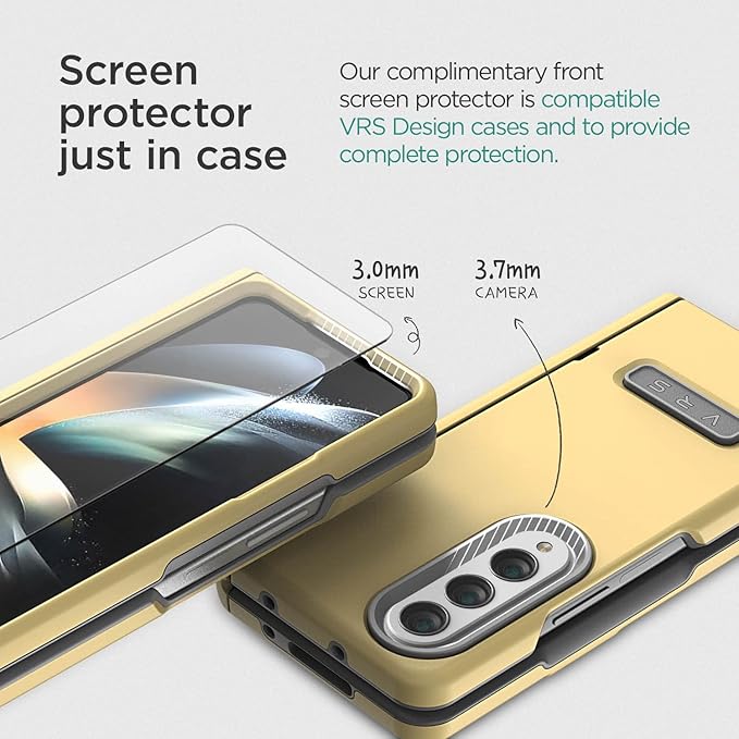 VRS DESIGN Terra Guard Modern for Galaxy Z Fold 4 5G (2022), Premium Modern Neat Style [Anti Scratch Hinge Protection] Case with Tempered Glass Screen Protector (Lemonade)