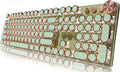 EWEADN Typewriter Style Mechanical Gaming Keyboard, Wired Mechanical Keyboards,104 Keys Backlit LED Keyboards, Media Control Knob, Wired Computer Keyboard Pink Switch for Windows/Mac/PC-Green