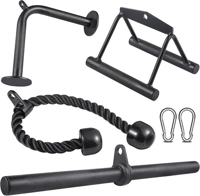 SERTT Workout Cable Machine Attachment for Home Gym, LAT Pulldown Attachments, Cable Accessories for Weight Training, Straight Pull Down Bar, Tricep Rope, Double D Row Handle, V-Shaped Bar