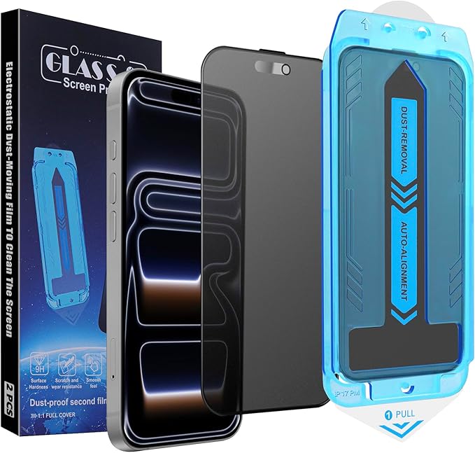 2-Pack Matte Privacy Screen Protector for iPhone 17 Pro Max 6.9-inch, 9H Tempered Glass, Full Coverage, Anti-Fingerprint, Auto Dust-Elimination, No Bubble, Easy Installation