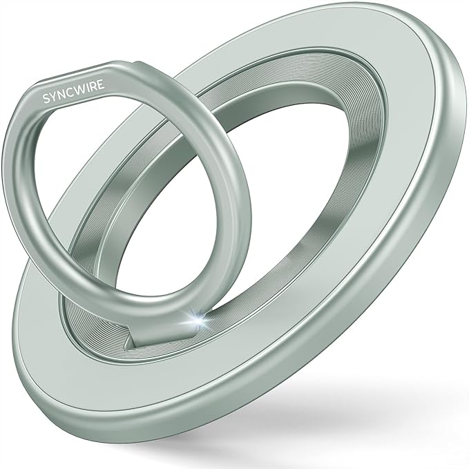 Syncwire Magnetic Phone Ring Holder for MagSafe, Magnetic Cell Phone Grip Stand Finger Ring Kickstand with Two-Sided Magnets Compatible iPhone 16 Pro Max 15 14 13 12 Android, Green