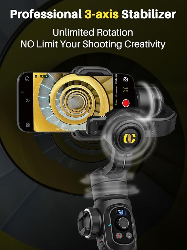 Professional Gimbal Stabilizer for Smartphone,Built-in 18CM Extension Rod and Powerful Fill Light,360°Inception,Face&Object Tracking Stabilizer,3-Axis Gimbal for iPhone& Android-Smart S2