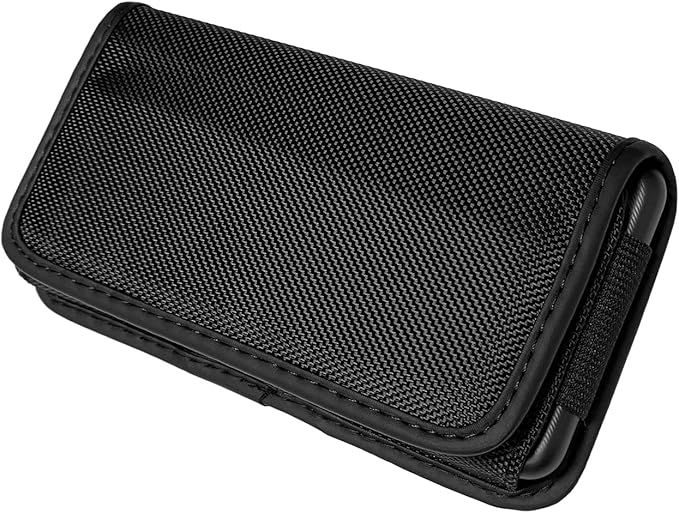 Nylon Cell Phone Holster for Samsung Galaxy A23/A25/A26/S22/S23/S24/S25 Cricket Outlast 5g, icon 5,icon 6, Horizontal Case Canvas Waist Carrying Pouch with Belt Clip/Loops, Black