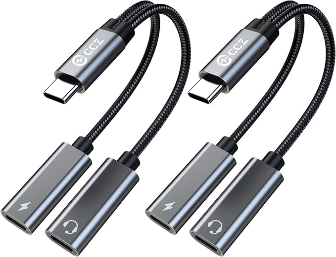2PCS USB C Headphone Splitter,CCZ CA01 USB C to Type C Headphone Jack and Charger Adapter, 1 in 2 out Dongle Hi-Res DAC Audio Cable with PD 60W Fast Charging for Samsung Galaxy S25 S24 S23 (USBC-USBC)