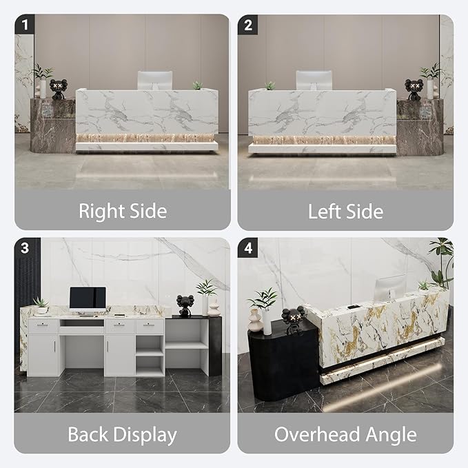 Front Desk Reception Counter - Lockable Storage & Keyboard Tray | Reception Desk with Counter, Customizable Large Counter Table (Grey+White, 68'')