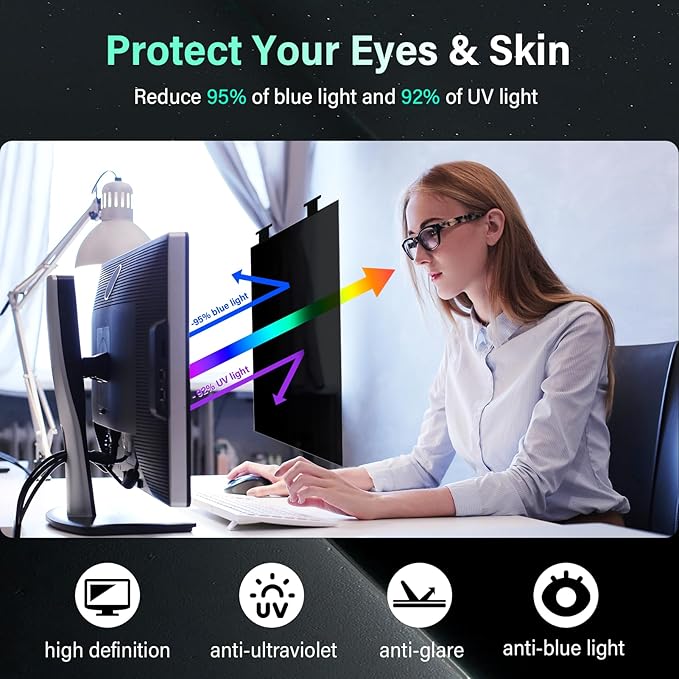 [2 Pack] Magnetic 23.8 Inch Computer Privacy Screen for 16:9 Aspect Ratio Widescreen Monitor, Hanging Eye Protection Anti Glare Blue Light Computer Monitor Privacy Filter, Removable 23.8 in Protector Film