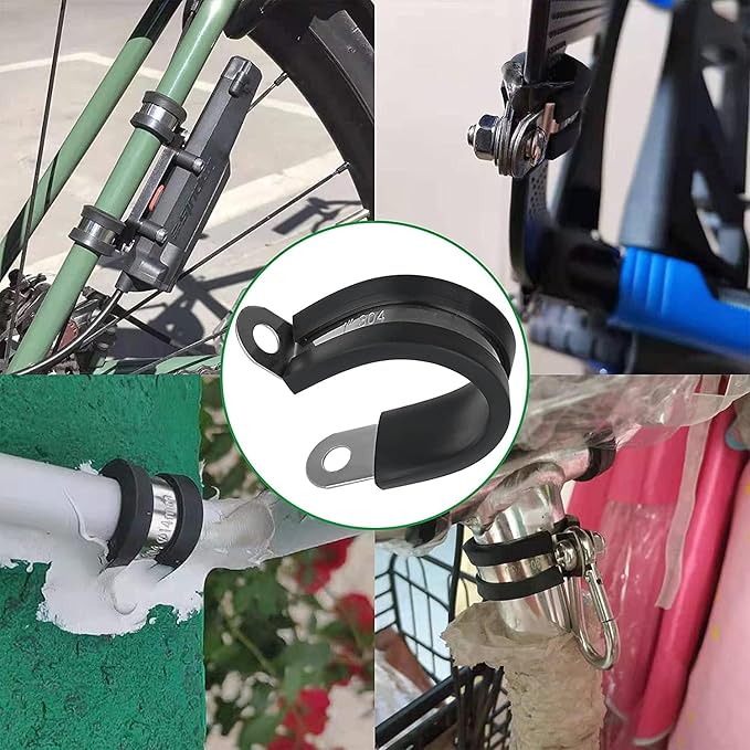 100PCS Cable Clamps 1/2 Inch 304 Stainless Steel Cable Clamps Rubber Coated Cushioned Insulated Cable Clamp,Automotive Wire Clamps,Pipe Clamps,Metal Clamp for Tube,Wire Cord Installation(13mm)