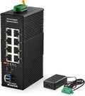 MokerLink 8 Port Gigabit Industrial DIN-Rail Ethernet Switch, 2 SFP Ports with 1 LC 20KM Module(SMF), IP40 Rated Unmanaged Network Switch (-40 to 185°F), with UL Power Supply