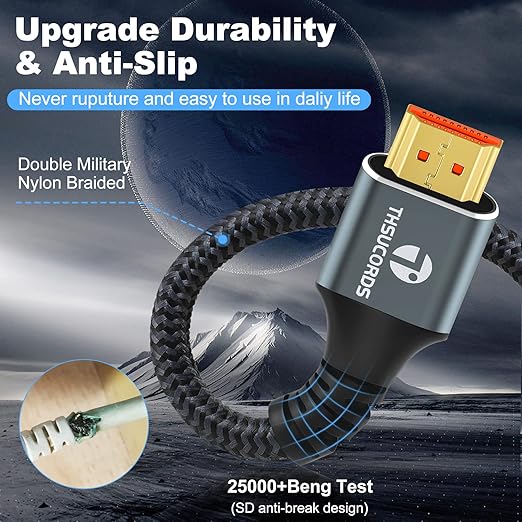 8K 4K HDMI Cable 3.3FT, High Speed Braided HDMI to HDMI 2.1 Cord Supports 8K@60Hz, 4K@120Hz 144Hz 48Gbps Compatible with Roku TV/PS5/HDTV/Blu-ray