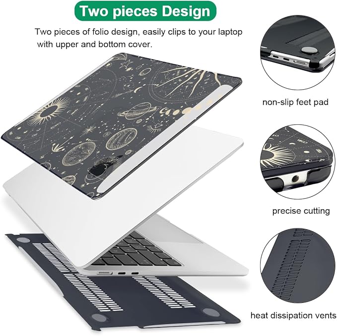 for 2025 MacBook Air 13.6 Inch Case M4 A3240 M3 A3113 M2 A2681 2022 2023 2024 Release, Printed Pattern Plastic Hard Shell Case Keyboard Cover for Mac 13 Air M4 Chip Touch ID, Constellation