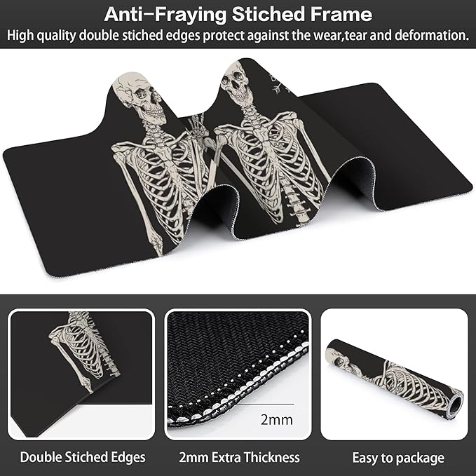 Human Skeletons Best Friends Desk Mat,Large Gothic Human Skeleton Gaming Keyboard Mouse Pad,Non-Slip Rubber Base Desk Pad Thick Stitched Edges Waterproof Mousepad Mouse Mat 31.5"x11.8"