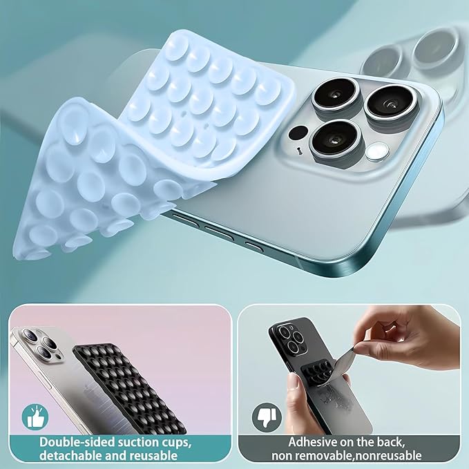 Silicone Double-Sided Suction Phone Case Detachable Mount, Car Dashboard Holder, Hands-Free Sticky Grip Phone Accessories for Selfies & Videos, - iphone & Android Compatible (3.74"x2.2", Baby Pink)