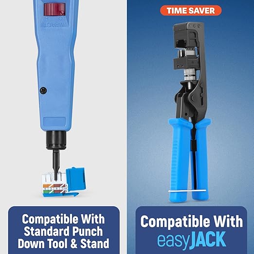 Everest 90° Angled RJ45 Cat6 Keystone Jacks 20-Pack in Blue - Slim Profile Female RJ45 Connectors - Cat 6 Keystone Jack - Compatible with 90° Angled Speed Termination Tool - easyJACK (B094WB91H3)