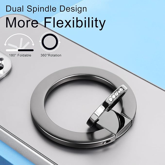 Magnetic Phone Grip for MagSafe, EI Sonador Magnet Phone Ring Holder, Removable, Compatible with iPhone 14 Plus 13 12 Pro Max Mini (Diamond Black)