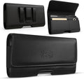 Leather Phone Holster for Men & Women, Horizontal Cell Phone Case with ID/Card Holder, Fits iPhone 13/12 Mini, SE, Xs/X, 8, 6s - Belt Clip/Loop Carrying Phone Pouch – Small Size