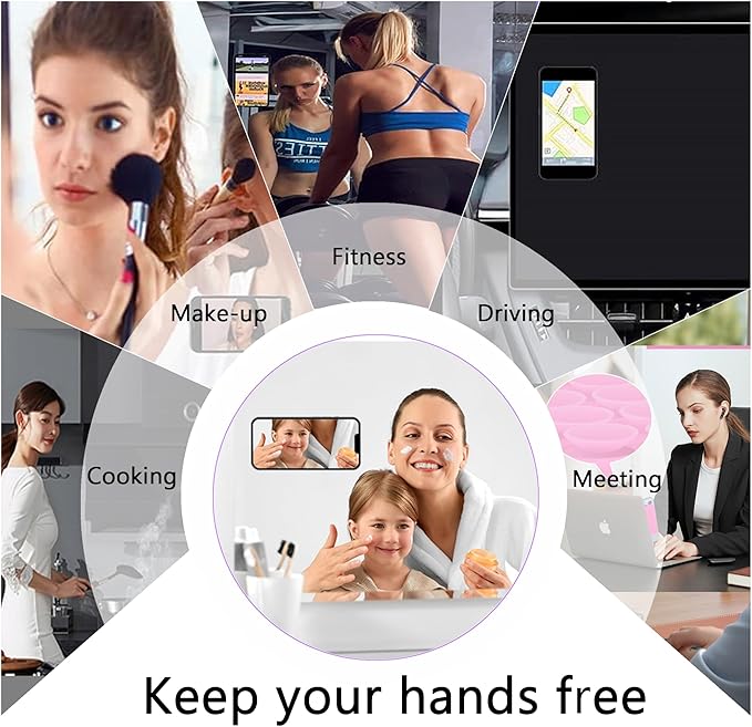 Silicone Double-Sided Suction Phone Grip Detachable Mount - Car Dashboard/Shower Phone Holder, Hands-Free For Selfies & Videos, ASMR- iphone & Android Compatible (Large, Black+Transparent)