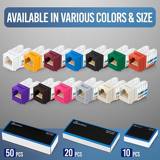 Everest 90° Angled RJ45 Cat6 Keystone Jacks 100-Pack in Black - Slim Profile Female RJ45 Connectors - Cat 6 Keystone Jack - Compatible with 90° Angled Speed Termination Tool - easyJACK (B094WB91H3)