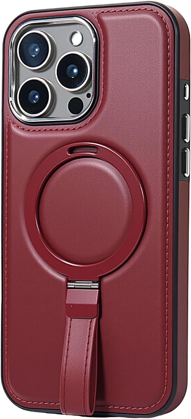 Leather Case, Suitable for iPhone 16 Pro Max Case, Invisible Magnetic Design, Equipped with a Lanyard and Foldable Stand, Black, Yellow and red (Yellow, iPhone 16 Pro Max)