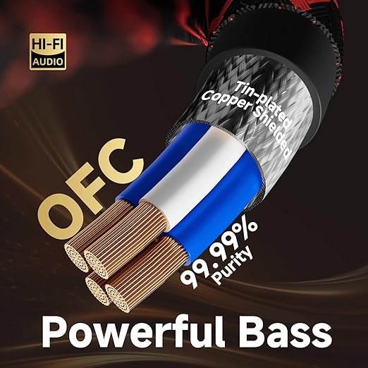 TODN RCA Cables for Audiophile 3ft HiFi Stereo Shielded RCA to RCA Audio Cable for Car, Subwoofer, 4-Core OFC, 5μ Gold Plated Plug (3 foot/1m, 1 Pair)