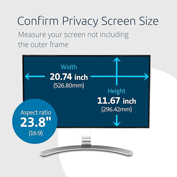 Kensington MagPro 23.8 Inch Magnetic Computer Privacy Screen for Desktop, Removable 16:9 Computer Privacy Filter, Anti-Glare Blue Ray Reduction, Compatible with Slim Bezel Monitors, K55421WW