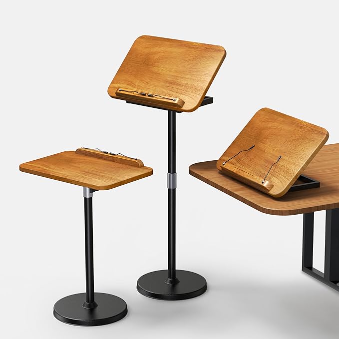 NAMON 2 in 1 Dual-use Music Stand & Desktop Book Stand, 100% Solid Wood, Height Adjustable from 16.5" to 51", Big Panel 16.5" * 11.8" with Page Paper Clip for Sheet Music (Dual Use Without T-Shape)