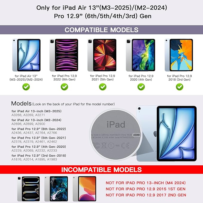 for iPad Air 13 inch Case with Keyboard (M3,2025 / M2,2024), iPad Pro 12.9 (6th/5th/4th/3rd Gen) Magic Keyboard, Springy Backlit Keys, Stain-Resistant Surface, Multi-Touch Trackpad, Purple