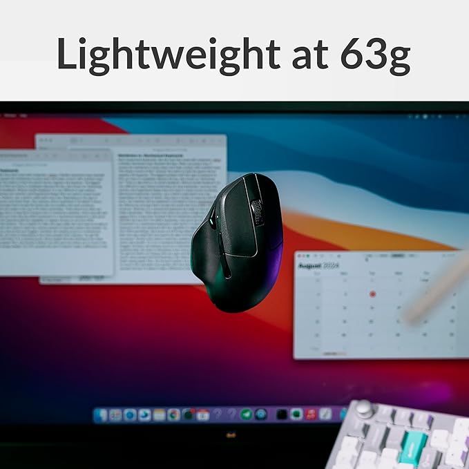 Keychron M7 Wireless Computer Mouse, 26K DPI Optical Computer Mouse, 2.4 GHz/Bluetooth/Wired with Macro Button 63g Lightweight Ergonomic, Up to 70 Hours Worktime for Laptop macOS/Windows - Black