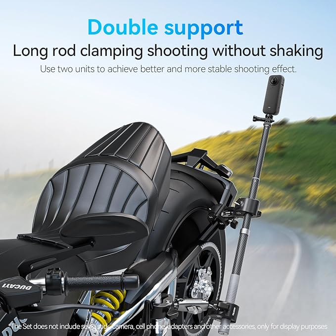 Duall Ball Clamp Mount for Stick Pole Mounting on Bike Bicycle Motorcycle Handlebar Tube Holder Accessories Compatible with GoPro 13 12 11 10 9 8 Insta360 X3 X4 X5 Ace Pro DJI Osmo Nano DJI Action 5/4