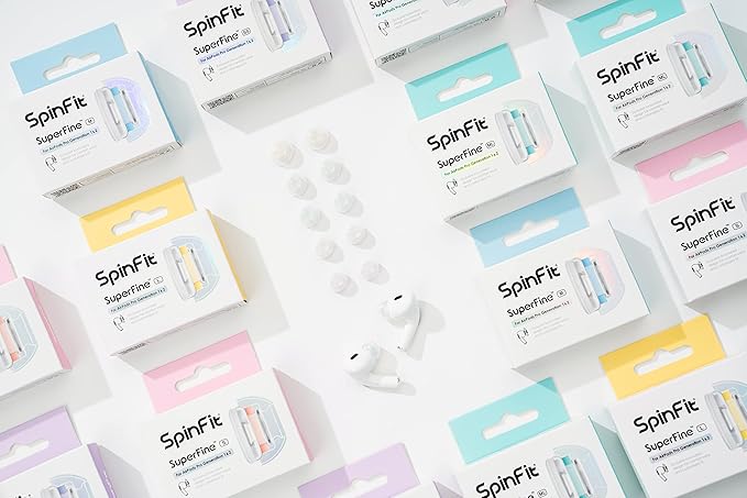 SpinFit Superfine for AirPods Pro Gen 1 & 2 - L - Medical Grade Silicone Patented Replacement Ear Tips and Adapters for Supreme Comfort (one Pair)(Ear Tips Installed)