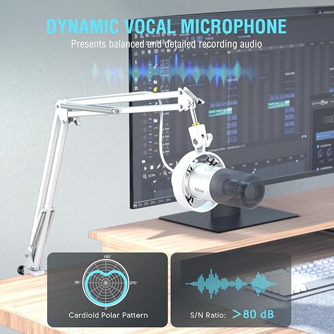 FIFINE Dynamic Microphone with Boom Arm, Studio Vocal XLR Microphone, Podcast - Image 3
