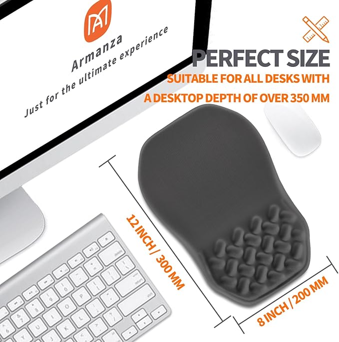 Ergonomic Slope Mouse Pad Wrist Support, Wrist Rest Mousepad for Carpal Tunnel Pain Relief with Massage Bulge and Slow Rebound Memory Foam (12x8 inch, Dark Gray)