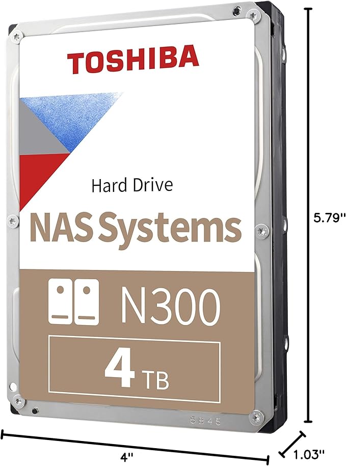 Toshiba N300 4TB NAS 3.5-Inch Internal Hard Drive - CMR SATA 6 GB/s 7200 RPM 512 MB Cache - HDWG740XZSTC
