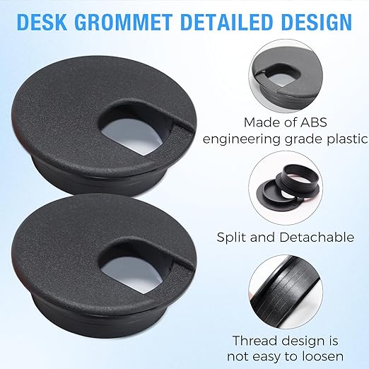 Desk Grommet 1-1/2" (38 mm), Desk Cord Hole Cover, Cable Grommet ABS Plastic, Desk Hole Grommet for Office and Home Table Cable, Detachable Cable Cord Organizer (Black 8 Pcs)