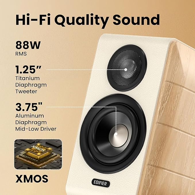 Edifier S880DB MKII Active Bookshelf Speakers,2.0Computer Hi-Fi Speaker System,88W RMS Hi-Res Audio with LDAC Bluetooth USB-C Optical Coaxial RCA Input Subwoofer Output for Record Player TV,Pair-White