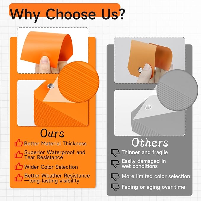 AmazonBasics 100pc Plastic Shipping Tags - BrieFcase Wires, Blank with Reinforcement Hole, Orange, 6 1/4" x 3 1/8" Durable Waterproof Hang Tags