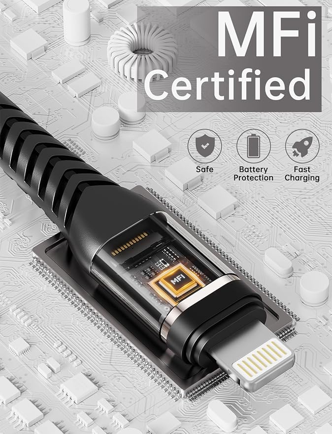 UYOUNG iPhone Charger Cable 3Pack 6FT [Apple MFi Certified] USB to Lightning Cable Nylon Braided Heavy Duty Fast Charging Cord Compatible with iPhone 14/13/12/11/SE/X/XS/XR/8/7/6/6S/iPad - Black
