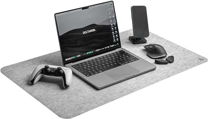 DELTAHUB - Minimalistic Felt Desk Protective Pad, Anti-Fray, Anti-Slip, Easy to Clean, Easy Glide, Long Lasting, Sleek Design, Comfortable, Resistant, Desk Mat, PC, Mac, Laptop - Large (18x32inch)