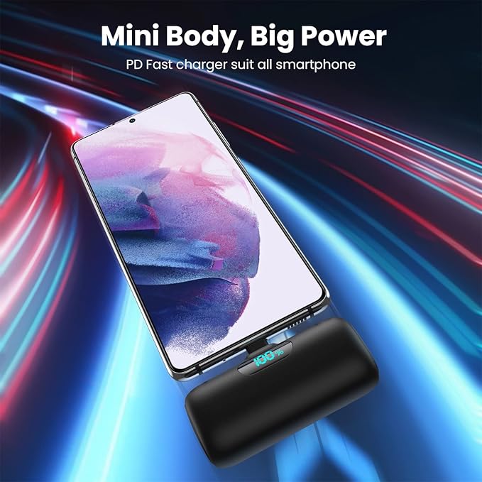 [2 Pack] Samll Portable Charger for iPhone 16/15 Series, 5000mAh 3A PD USB C Power Bank, Mini LCD Display Battery Pack Compatible with iPhone 16/16 Plus/16 Pro/15 Pro Max,Samsung,Android/Moto/LG etc