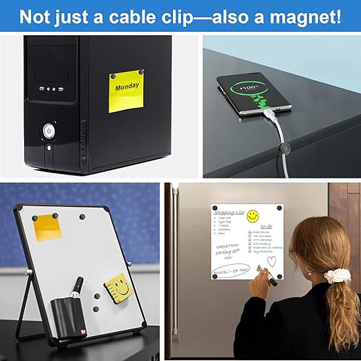 Wanheart Magnetic Cord Holders, Magnetic Cable Organizer for Desk – Multipurpose Wire Clips for Lightning, USB-C, Micro Chargers, Attach to Magnetic Surface – Office & Home Use (6 Round Clips)