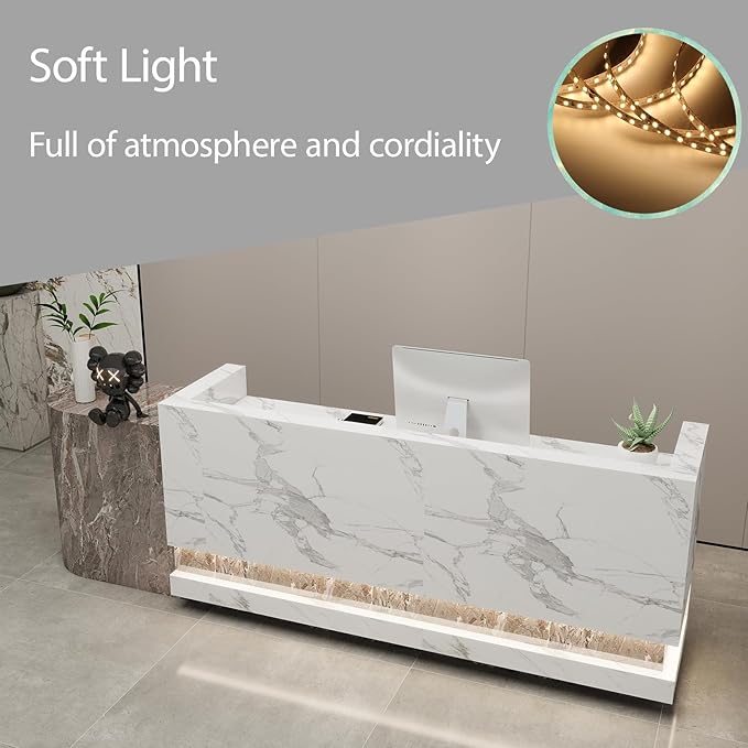 Front Desk Reception Counter - Lockable Storage & Keyboard Tray | Reception Desk with Counter, Customizable Large Counter Table (Grey+White, 108'')