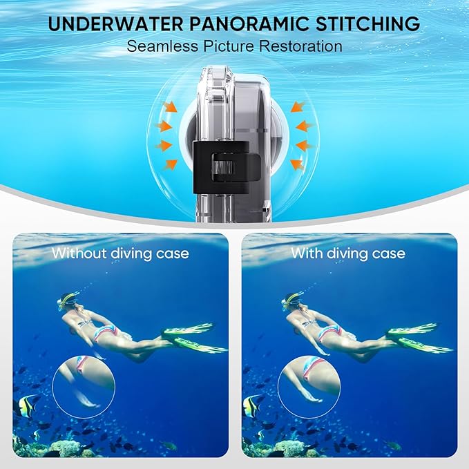 HONGDAK Invisible Dive Case for Insta360 X4, 45m/147ft Waterproof Case Protective Underwater Diving Housing Shell for Insta360 X4 with with Bracket Accessories & Anti- Fog Inserts