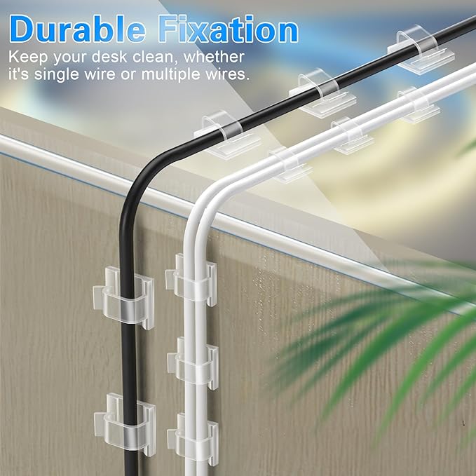 60 PCS XHF 5/8” Adhesive Cable Wire Clips Clear, Cable Staples Outdoor Cable Management Wire Organizer Cord Holder for Under Desk, Car, Wall, TV PC Ethernet Cable