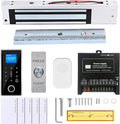Waterproof Electric Magnetic Fingerprint Door Access Control Kit - 600 lb Holding Force, RFID Keypad/Reader, 5 ID Cards, 110V Power Supply & Metal Exit Button - Secure Lock System (K5EM-600LB KIt)