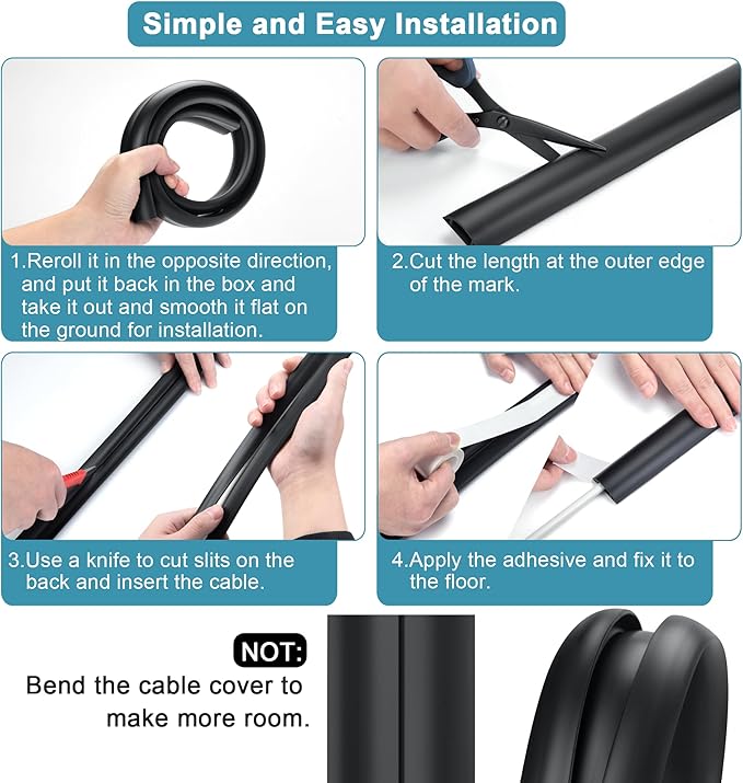 Floor Cable Cover 3ft Beige, LZEOY Cord Covers for Wires on Floor, Cord Hider Floor Cable Management, Extension Cord Floor Cover Low Profile, Floor Cord Cover for Office/Carpet/Floor